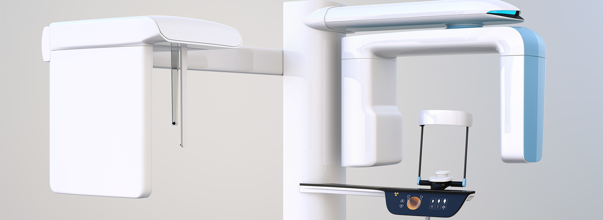 Medical imaging equipment, including a CT scanner and an MRI machine, displayed in a clinical setting.